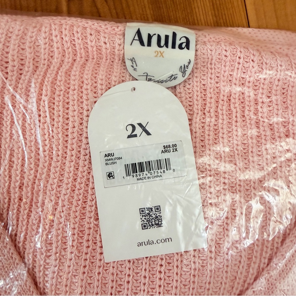 Arula Pink Knit Bell Sleeve Cardigan Sweater 2X V-Neck Cropped Slouchy Coquette - Picture 8 of 9